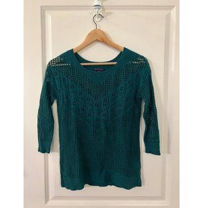 American Eagle Green Open Knit Sweater 3/4 Sleeve - Size XS